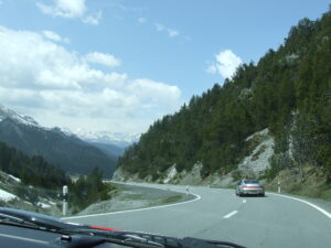 An Alpine road. From Switzerland into Italy.