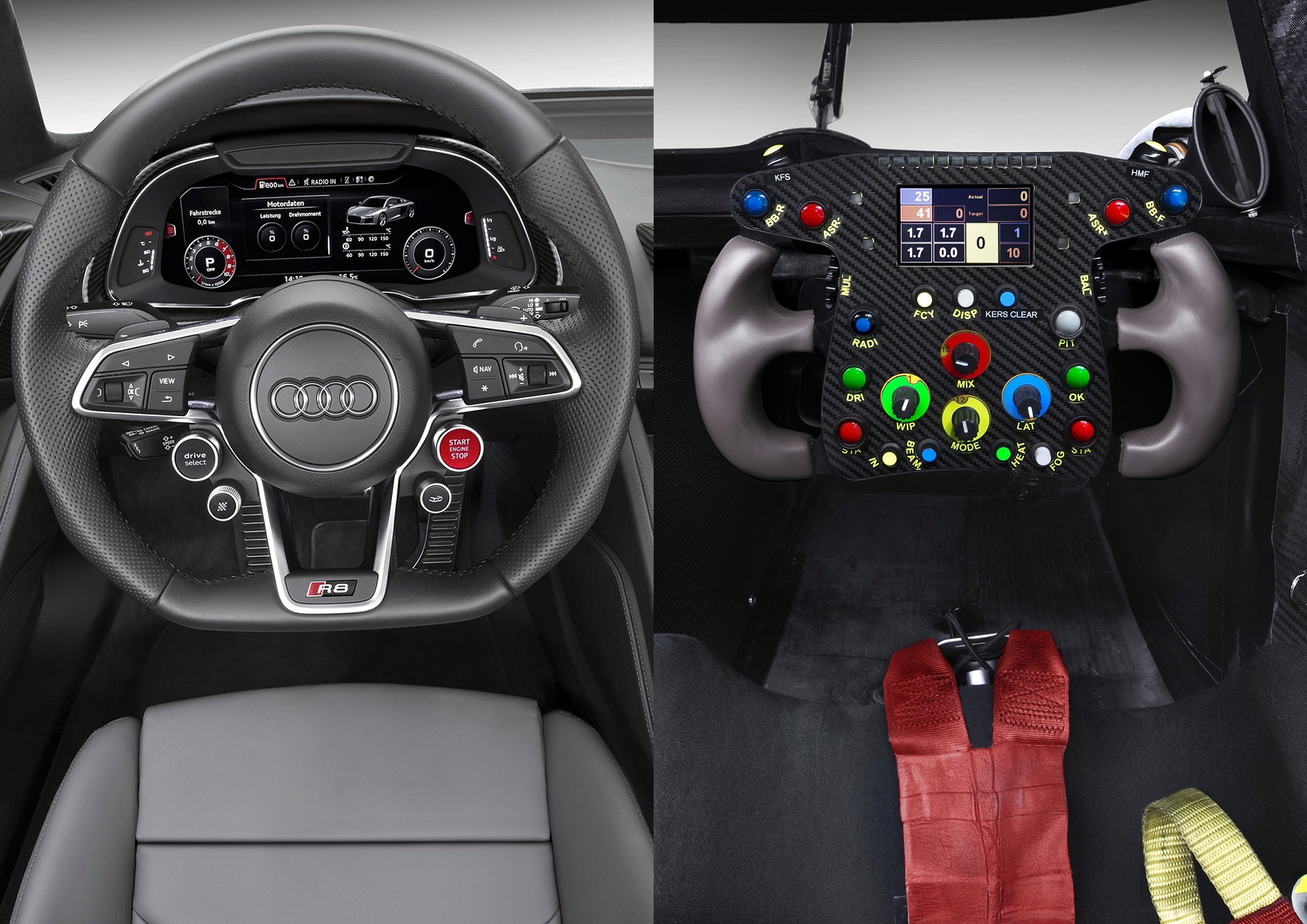 Cockpit view Audi R18 e-tron quattro and Audi R8